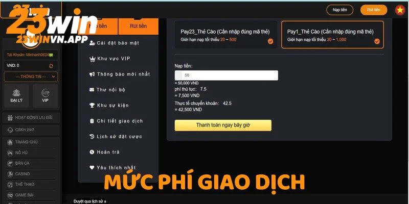Mức phí giao dịch